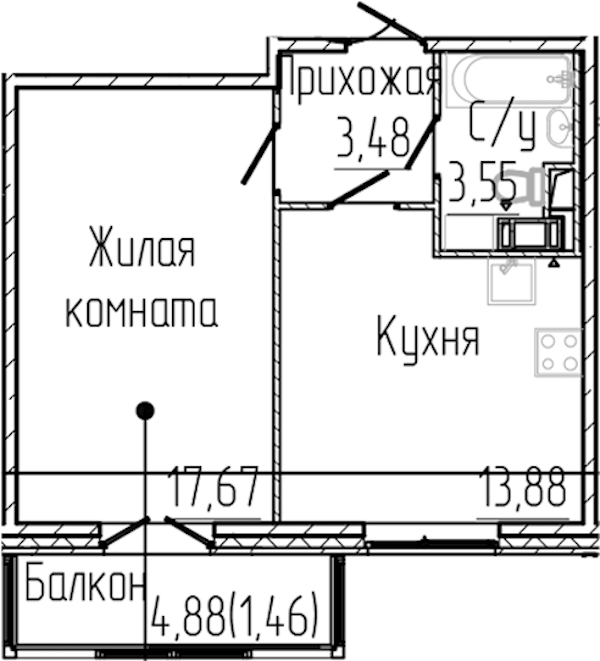 1-комнатная квартира 40.04 м², 4/8 эт., ЖК «SERTOLOVO PARK»